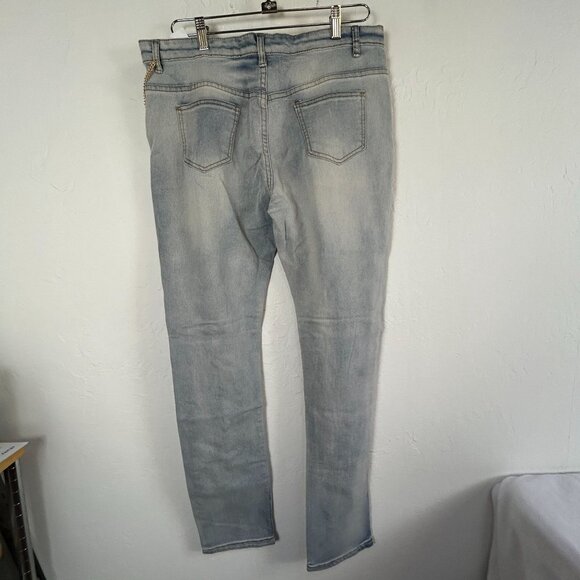Jeans Womens Size XXL Blue Skinny Slim Fit High-Rise Ripped Chain Denim Stretch - Picture 2 of 10